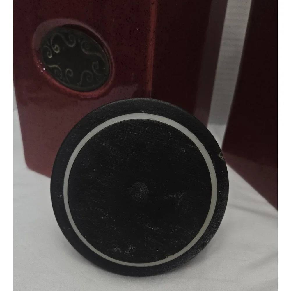Vtg PIER 1 Import Rustic Brick Red 2 Ceramic Canister Jars W/Vacuum Lip Lid Set
